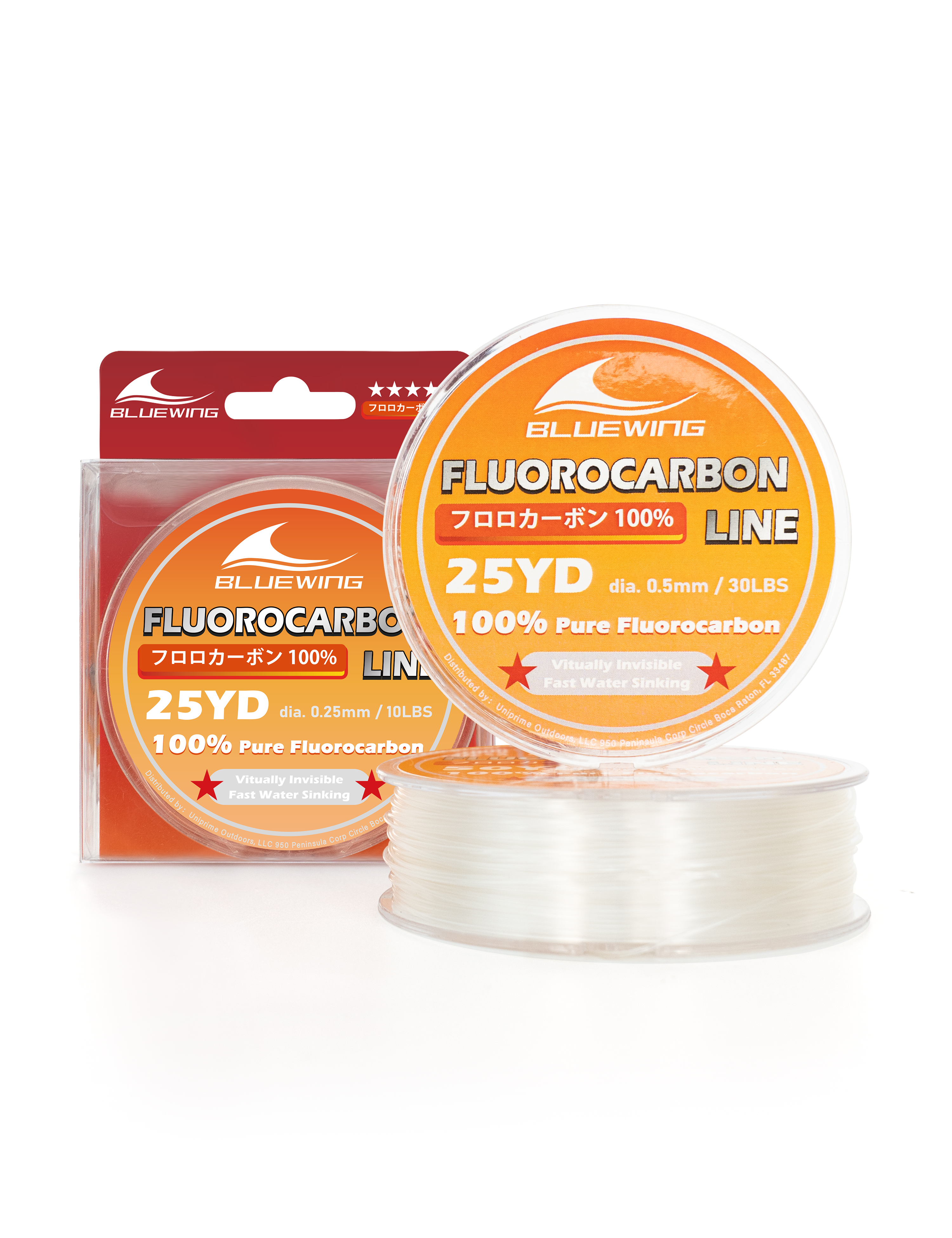 BLUEWING 100% Pure Fluorocarbon Fishing Line 25yd/50yd, 10LBS to 100LBS