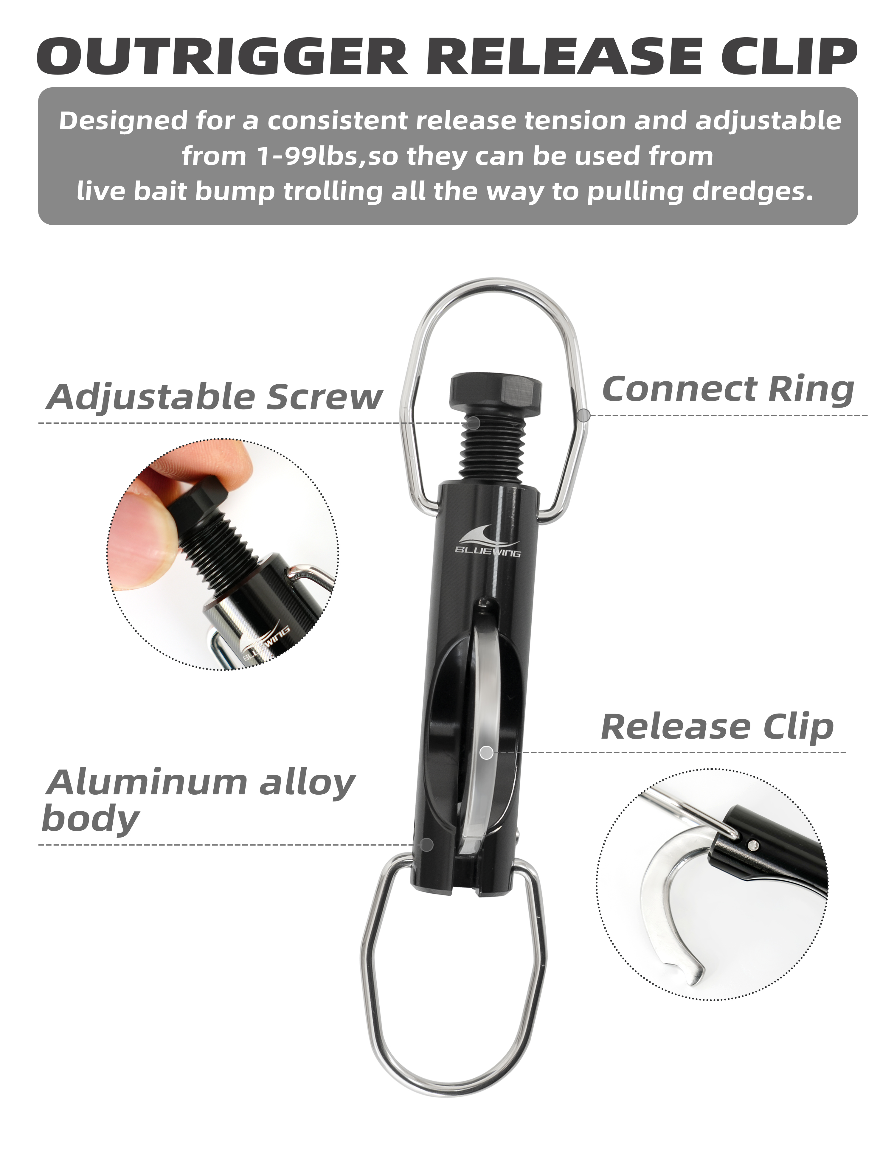 Clip De Libération Réglable Pour Pêche – 2 Pièces | Compatible Downrigger, Outrigger, Kayak | Anti-Corrosion Et Précision Tension