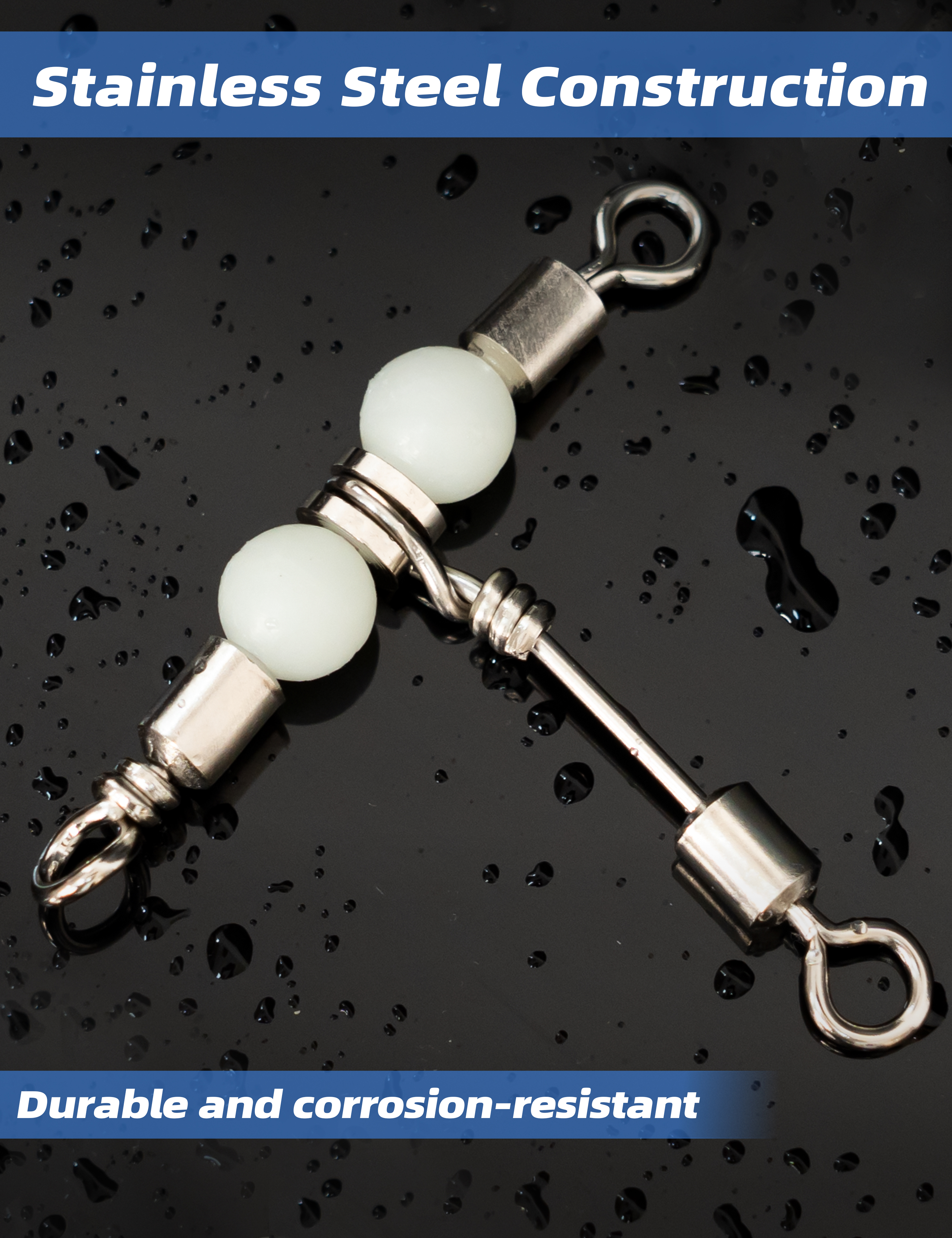 Stainless Steel 3 Way Swivel with Glow Beads