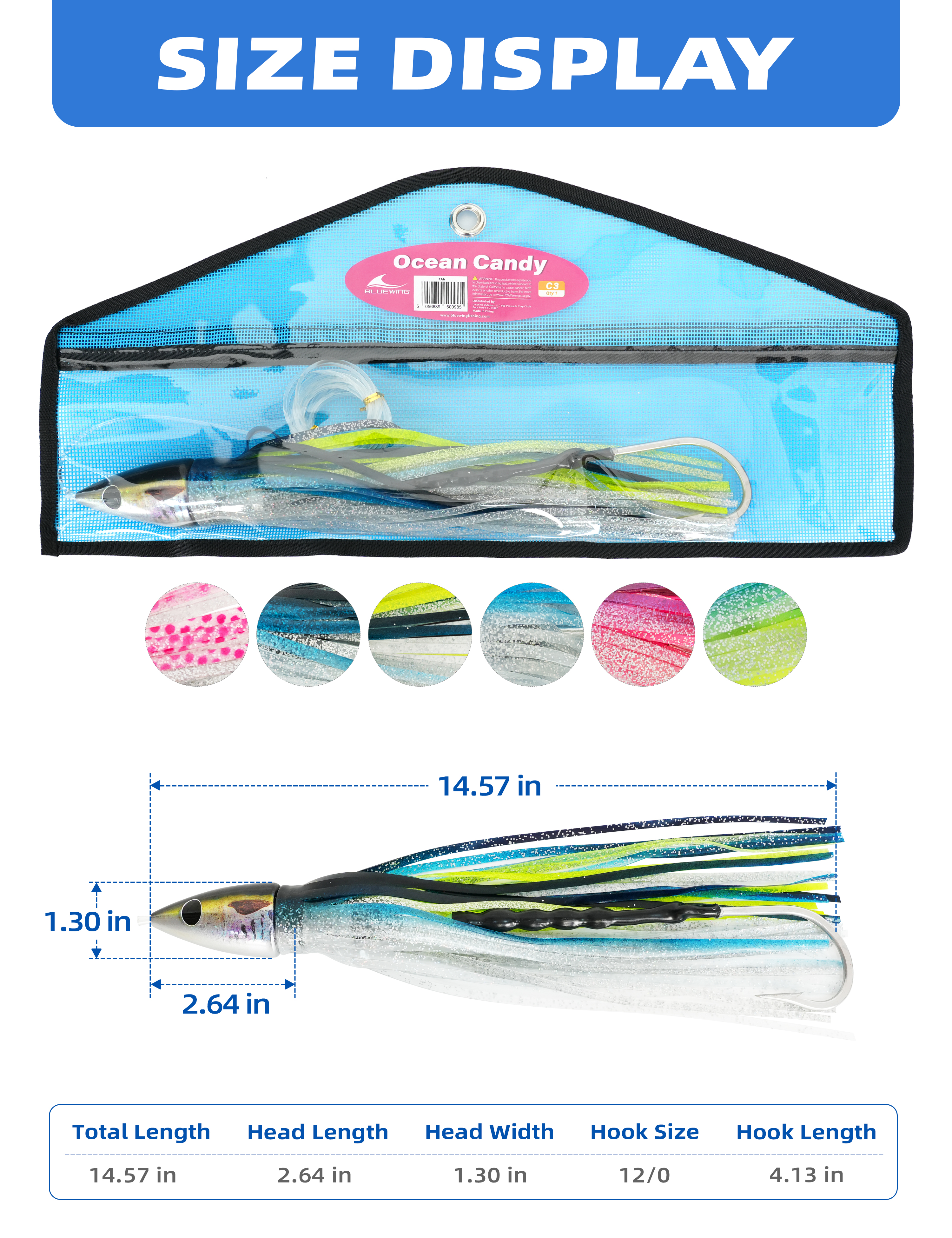 Leurre De Pêche Pliable BLUEWING 36/48 - Tête 2,5 Pouces, Canne 5 Mm - Pour Mer