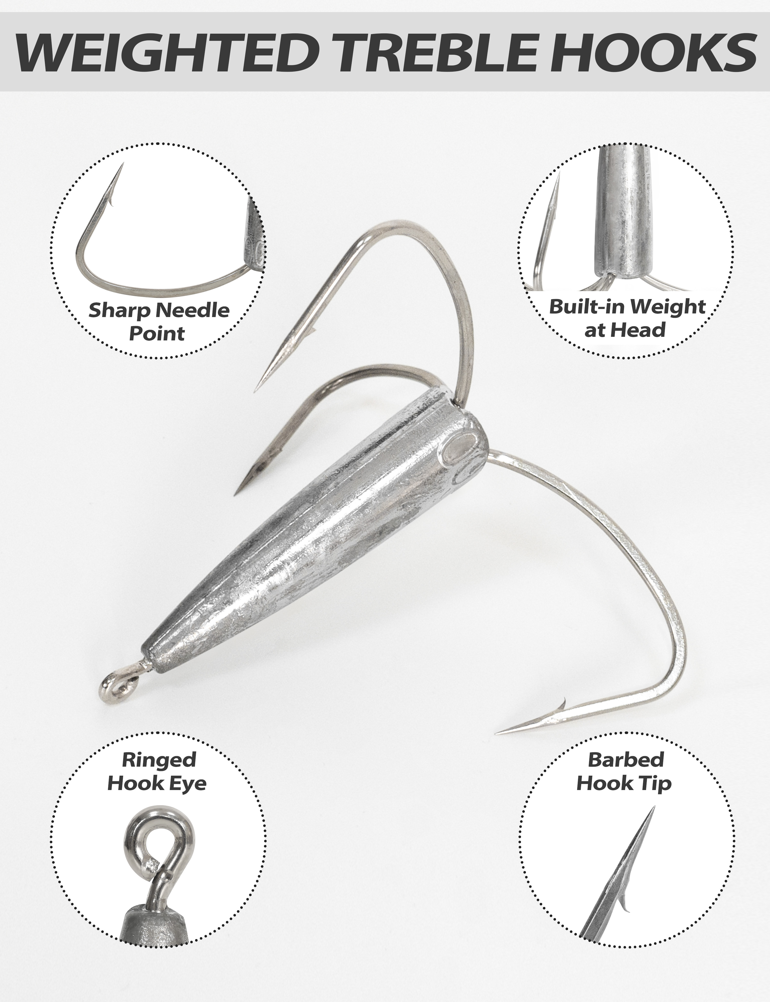 BLUEWING Weighted Treble Hooks 2pcs High Carbon Steel Heavy