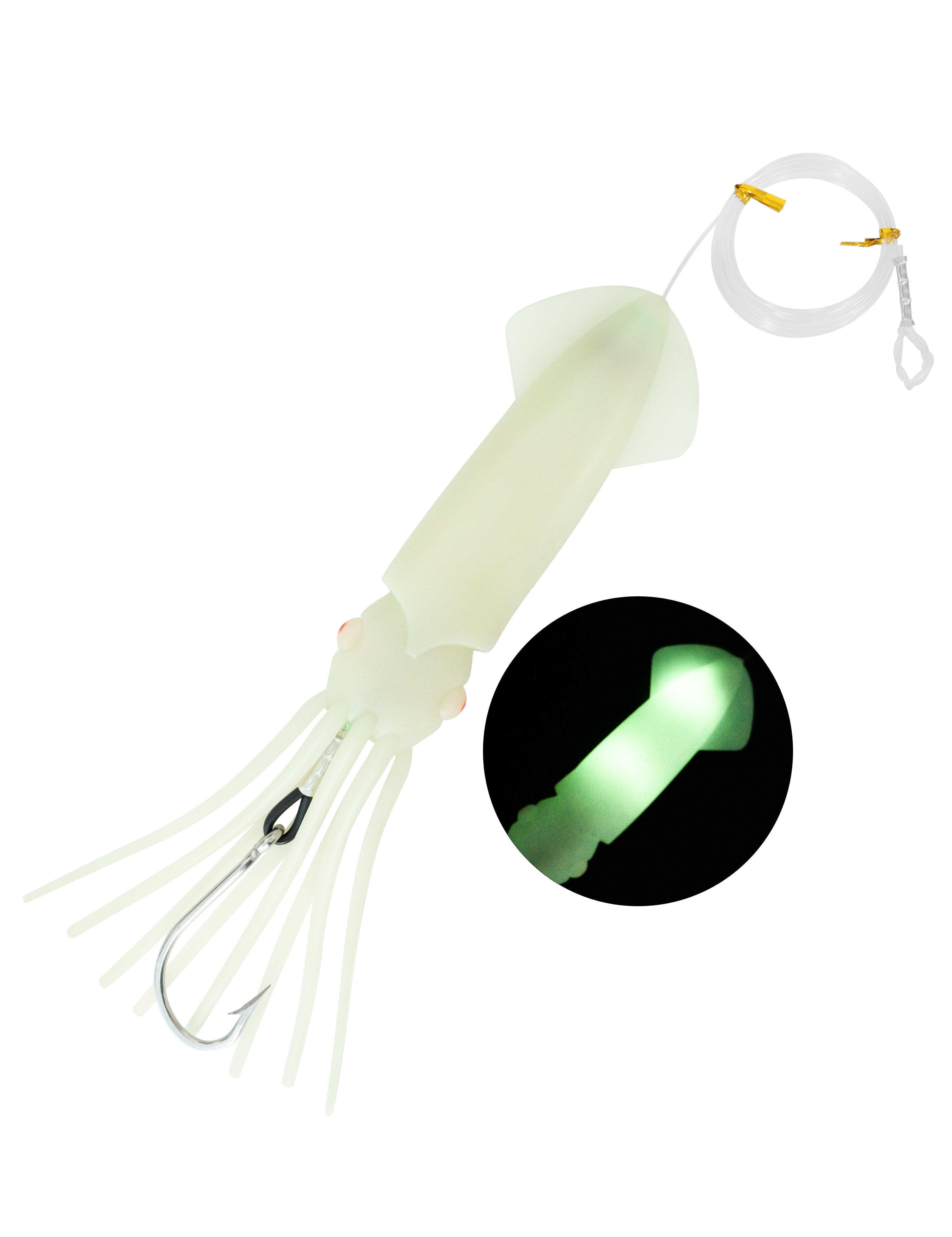 BLUEWING Upgraded Lighted Glow Squid Lure 9in/12in Soft Fishing Trolling Squid Lure Water Activate LED