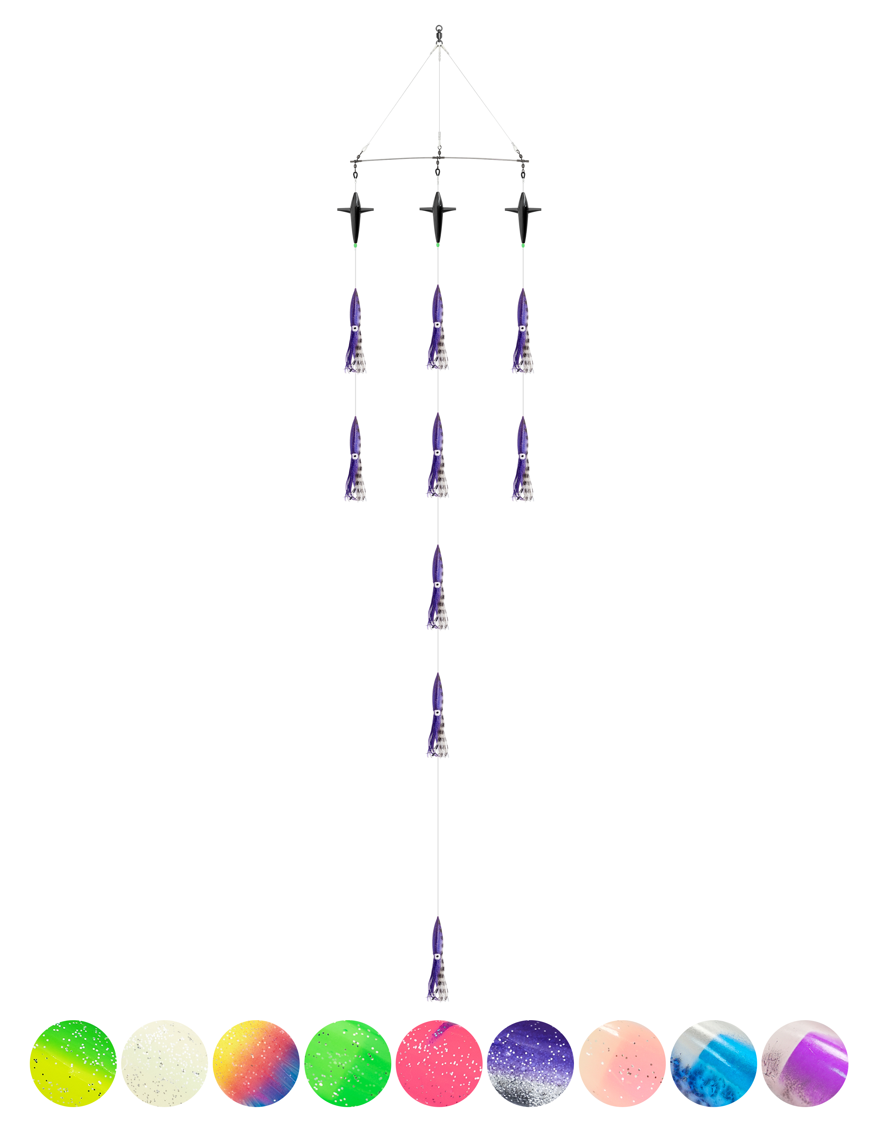 BLUEWING Wave 18in Upgraded Spreader Bar with 6in/9in Squid and 316 Stainless Steel Rod
