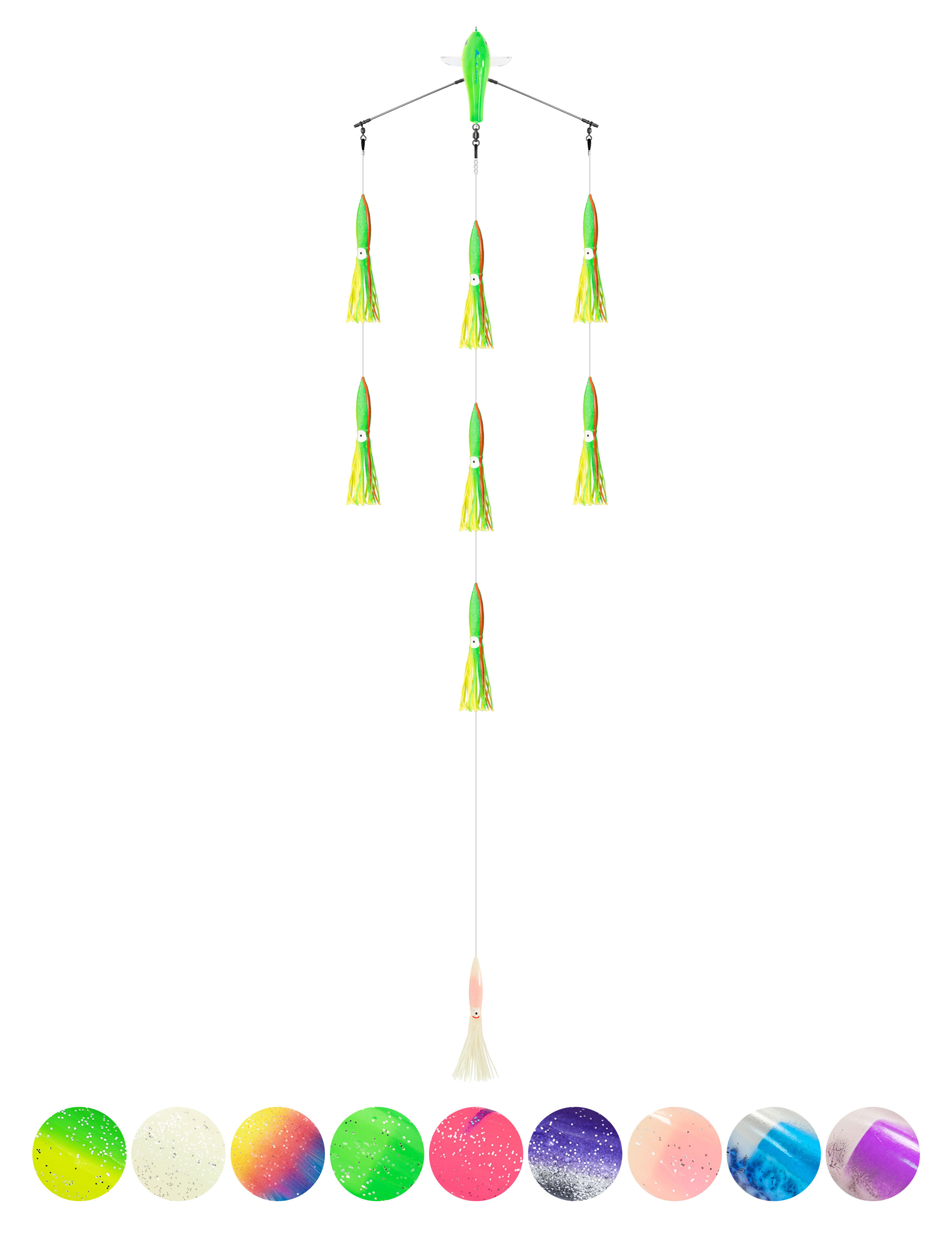 BLUEWING Splasher/Port/Starboard Walker Upgraded 18in Spreader Bar with 6in/9in Floating Squids