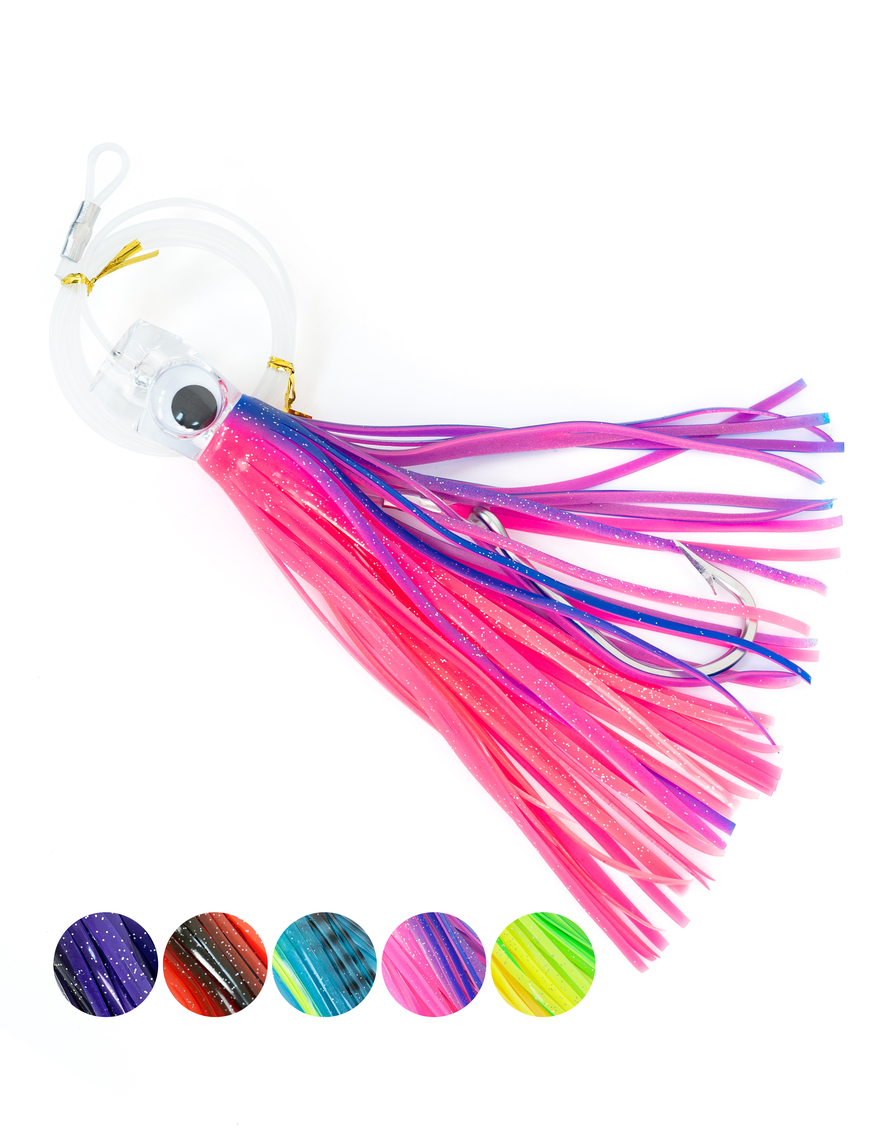 BLUEWING Chugger Head Trolling Lure with Stainless Steel Hook and 395lbs/645lbs Line for Wahoo Tuna Marlin Mahi Mahi